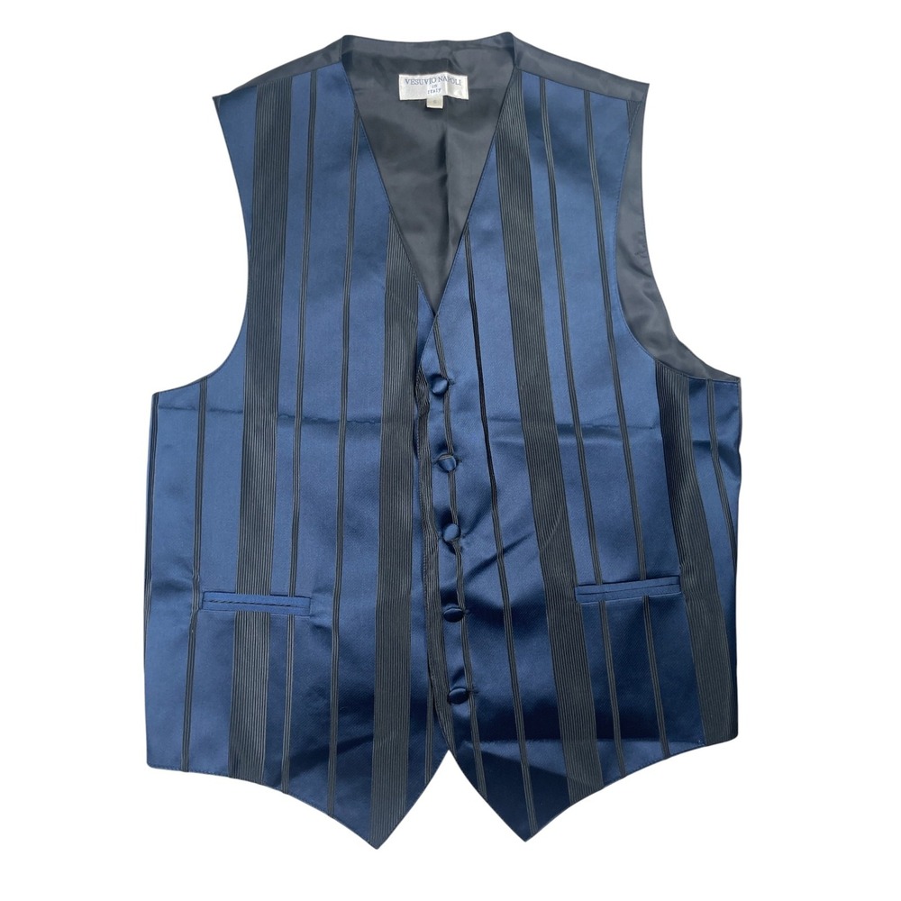 Vesuvio Napoli Dress Vest Men Small Navy Blue Black Vertical Stripes Formal Wear